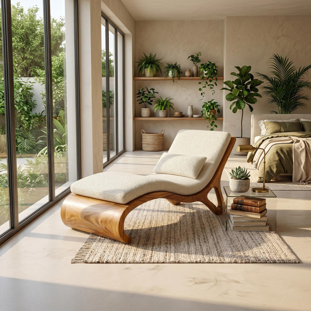 Spry Interior Tropical Luxury Wood Daybed, Organic Modern Lounge Sofa for Bedroom & Villa Living Room, SILDTTRDB004