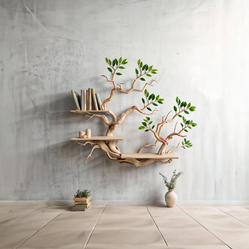 Driftwood Branch Shelves Carving Floating Bookshelf Wall