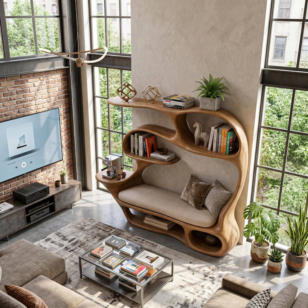 Contemporary Reading Seat Bookcase For Home Library SILDTTNBS060