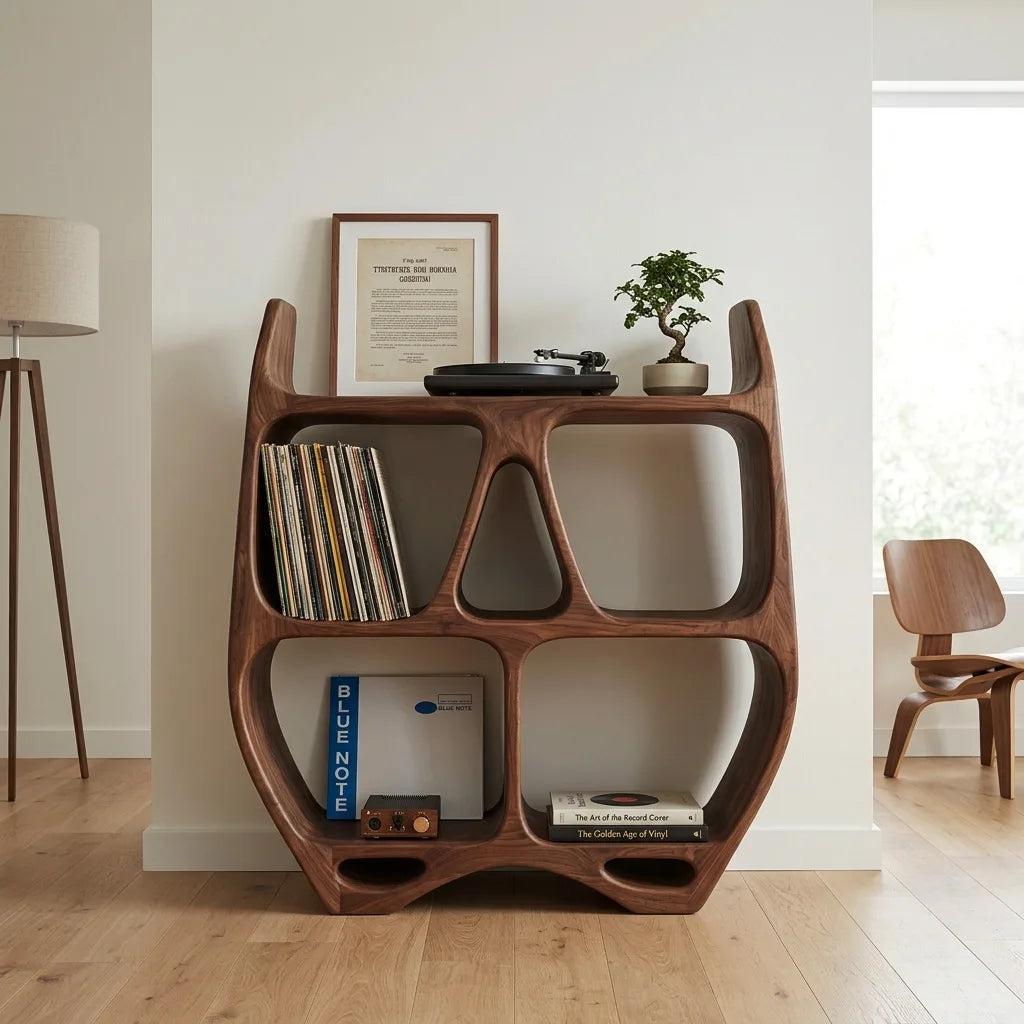 Elegant Sculptural Wooden Record Cabinet For Living Room