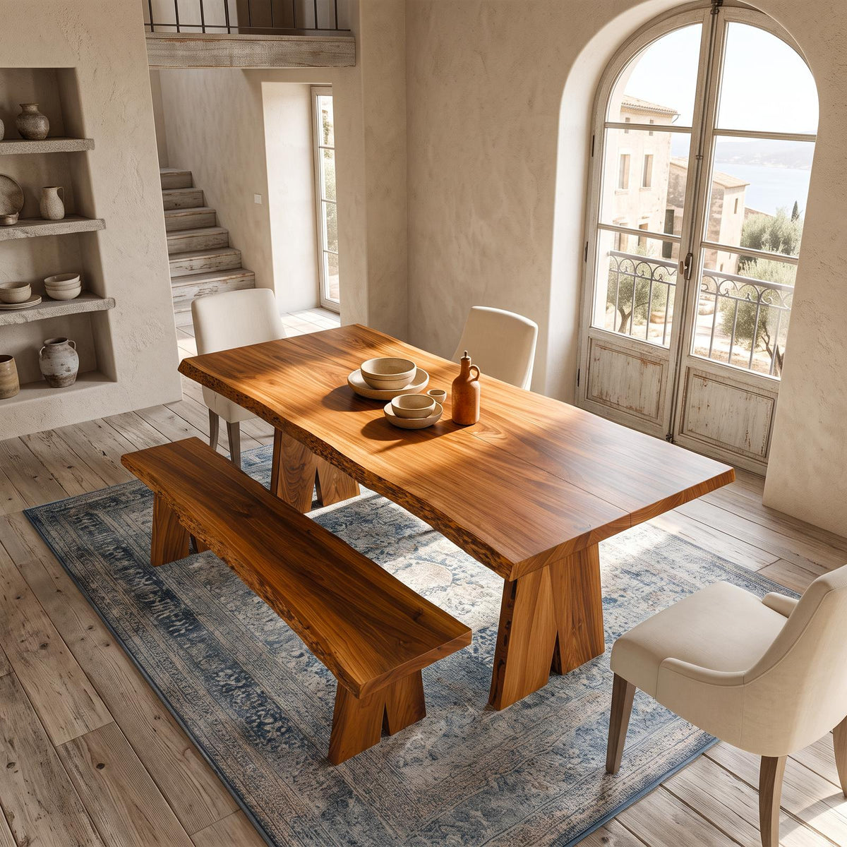 Rustic Solid Wood Dining Table, Farmhouse Wooden Kitchen & Dining Room Dinner Table, Model