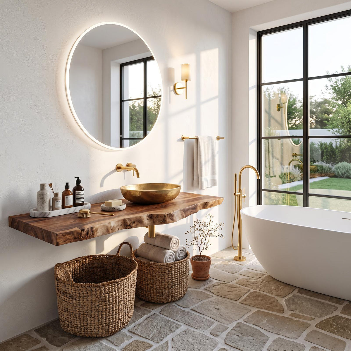 Handcrafted Vanity With Live Edge Look For Bathroom SILDTTRBAS011