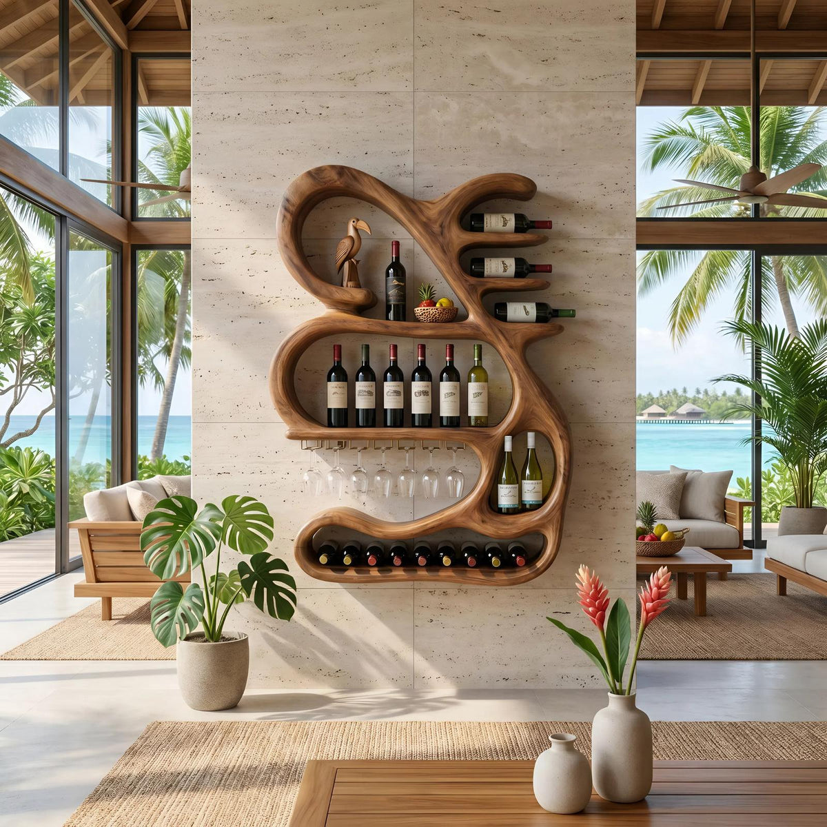 Organic Sculptural Wine Display Rack For Home Bar