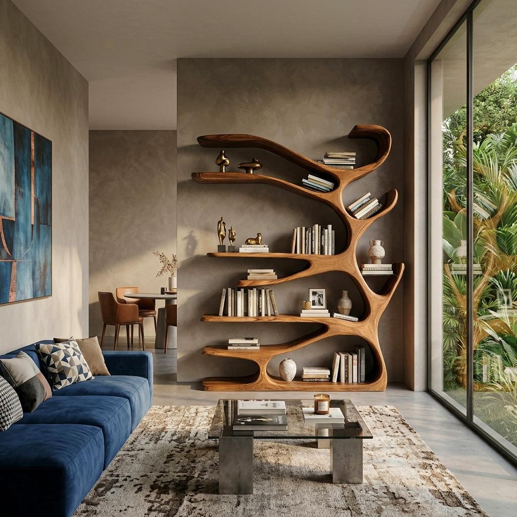 Rustic Wood Bookshelf, Handcrafted Solid Wood Bookcase with Open Shelves for Living Room & Office Home Furniture