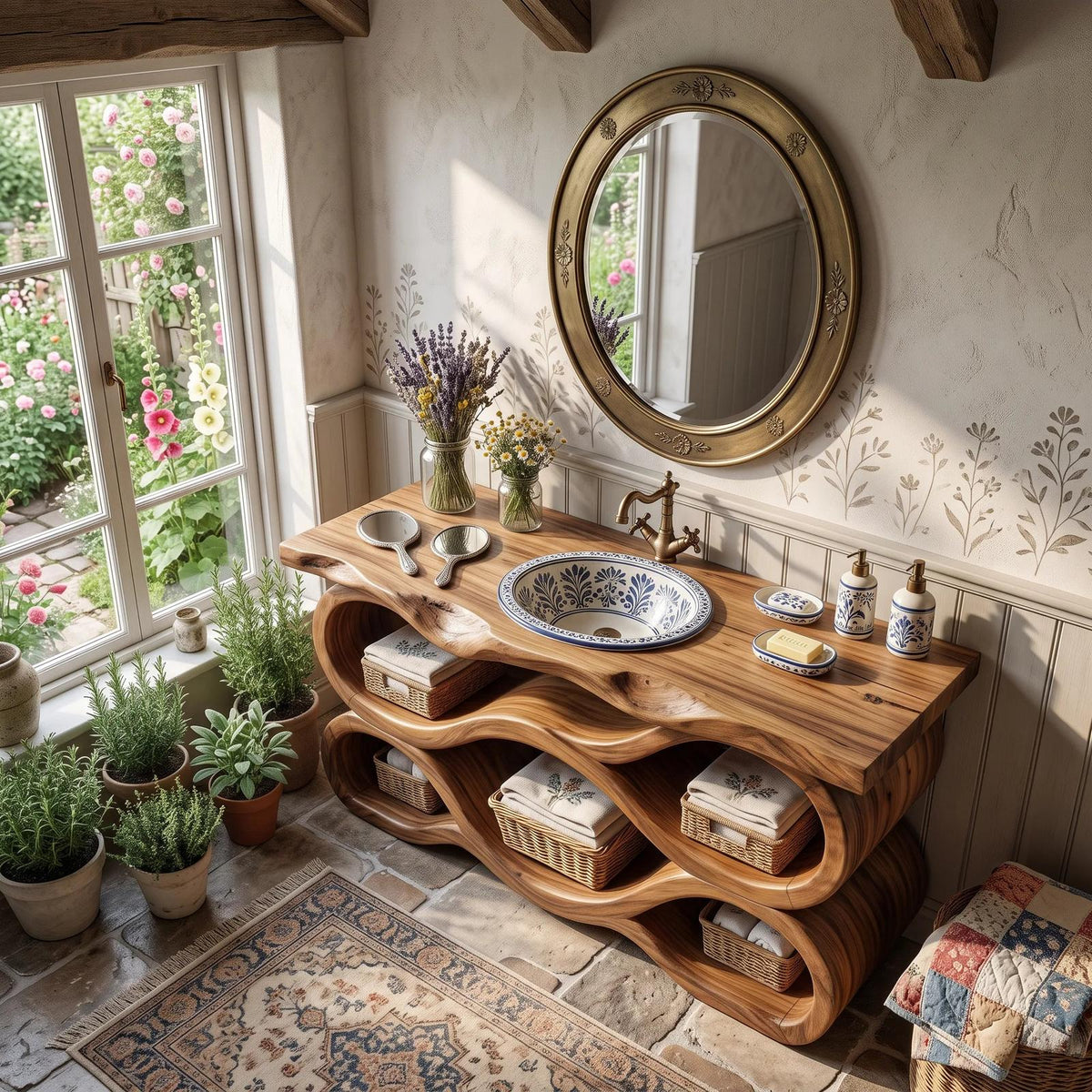 Mediterranean Live Edge Bathroom Vanity Luxury Bathroom