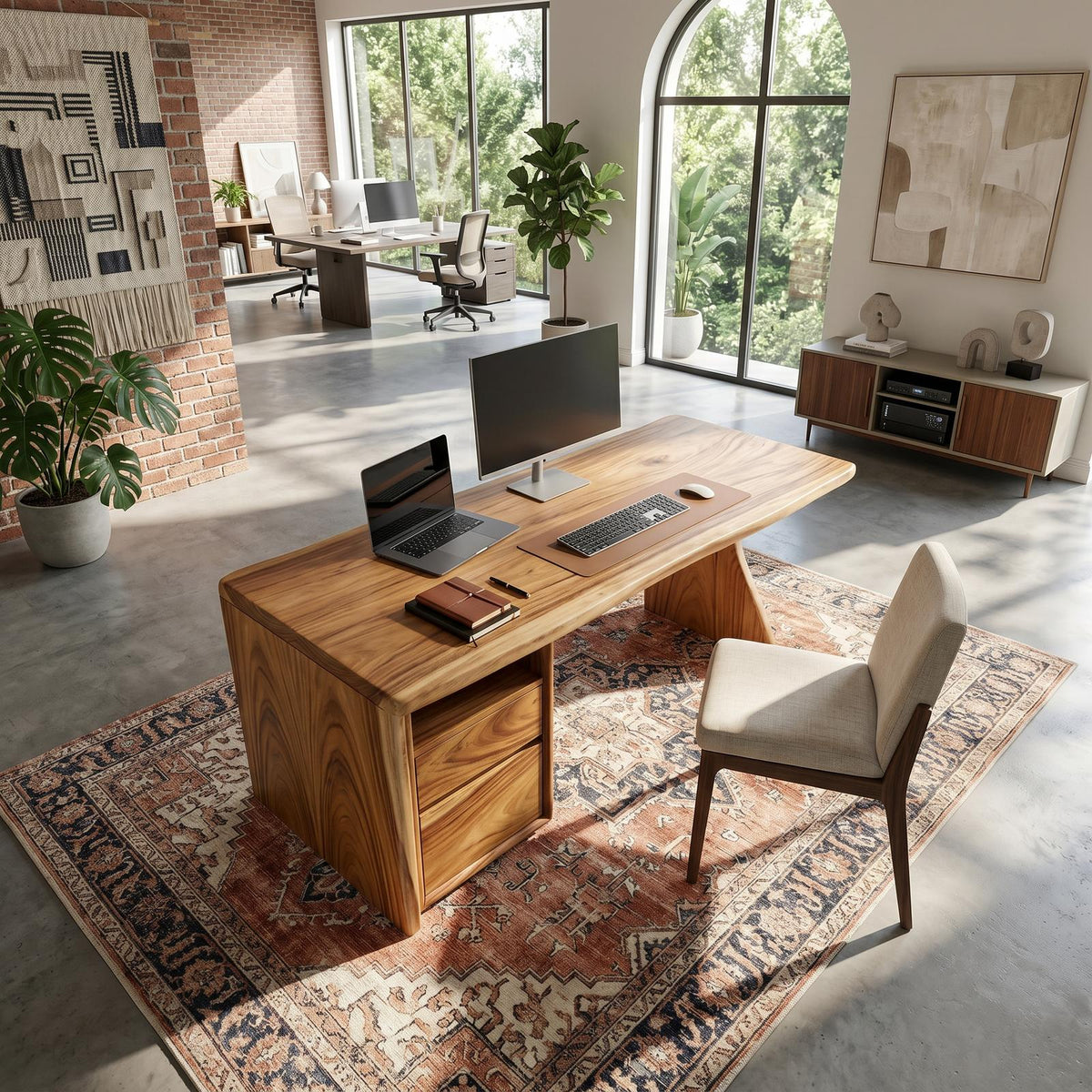 Contemporary Laptop Desk with Side Storage, Compact Wooden Writing Desk for Apartment Home Office