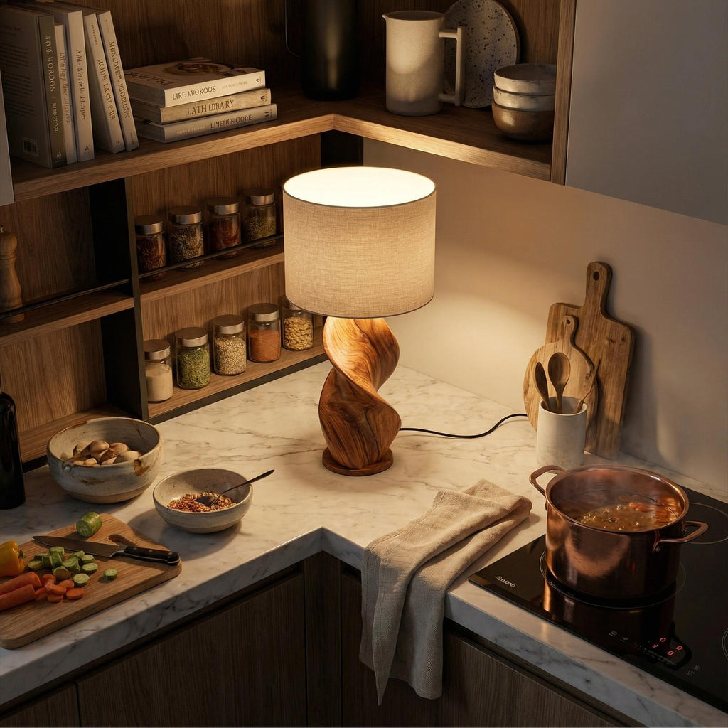 Japandi Decorative Table Lamp, Modern Wooden Accent Light for Living Room, Hallway & Bedside