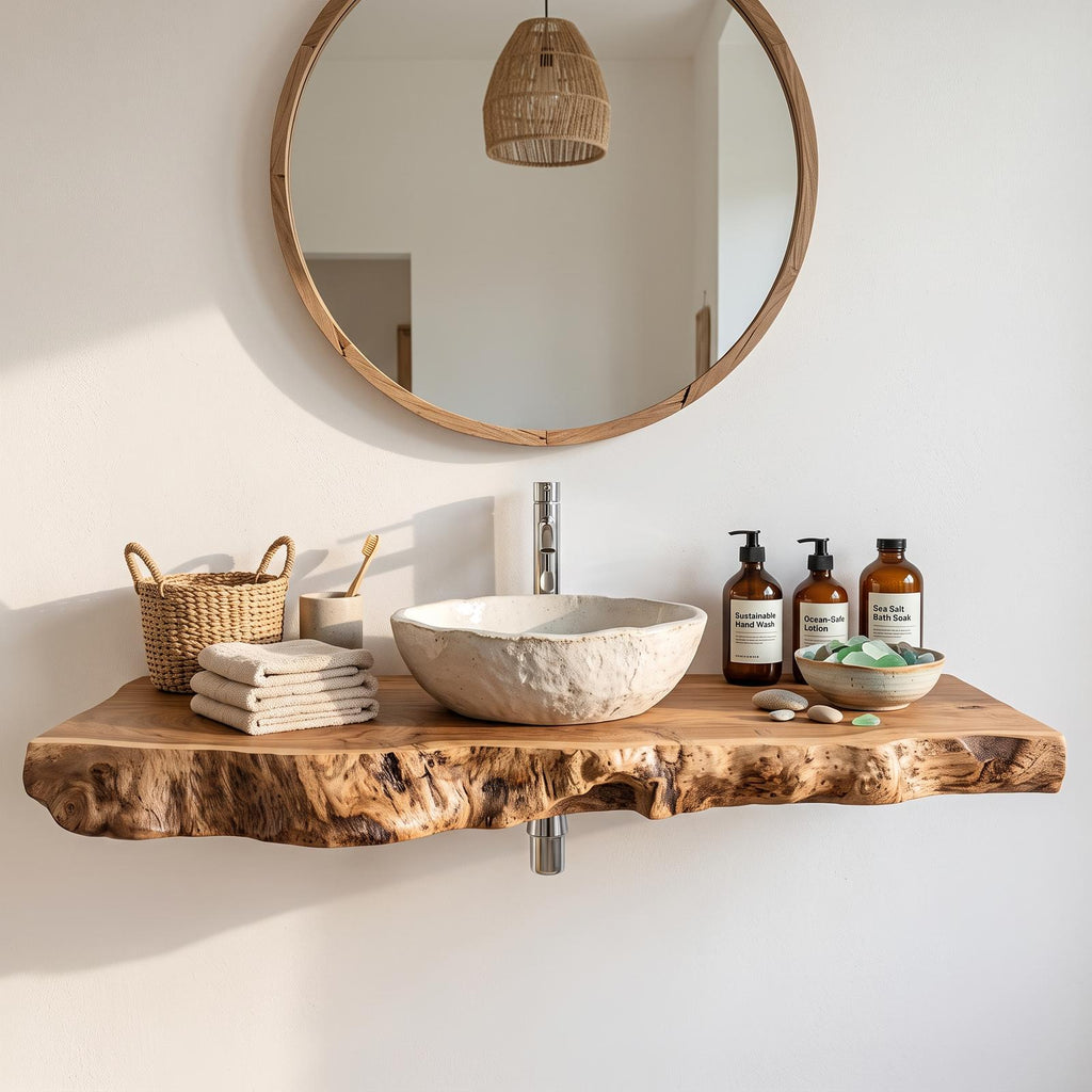 Farmhouse Bathroom Vanity, Handcrafted Solid Wood Sink Stand with Open Storage Shelf for Rustic Bathroom Remodel