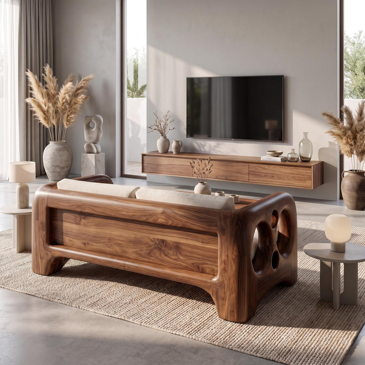 Handcrafted Sofa Frame With Organic Sculptural Arms For Living Room