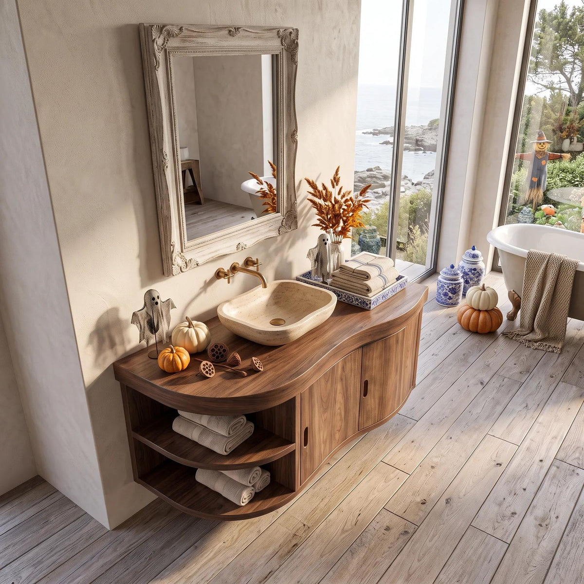 Mid Century Pumpkin Wall Mounted Bathroom Vanity