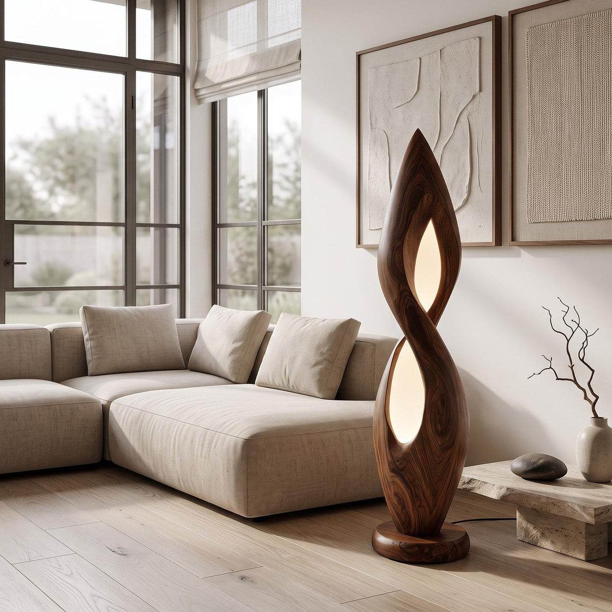 Teezano Contemporary Floor Lamp, Handcrafted Solid Wood Sculptural Standing Light for Living Room & Office Decor, RTTHHNLAM035