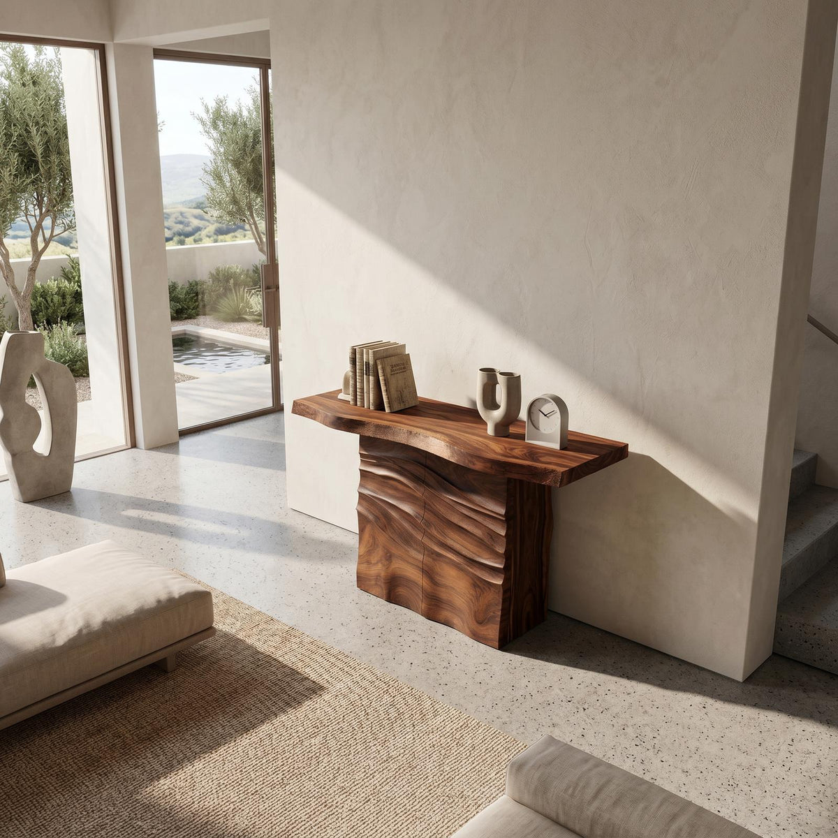 Contemporary Carved Entry Table For Modern Living Space