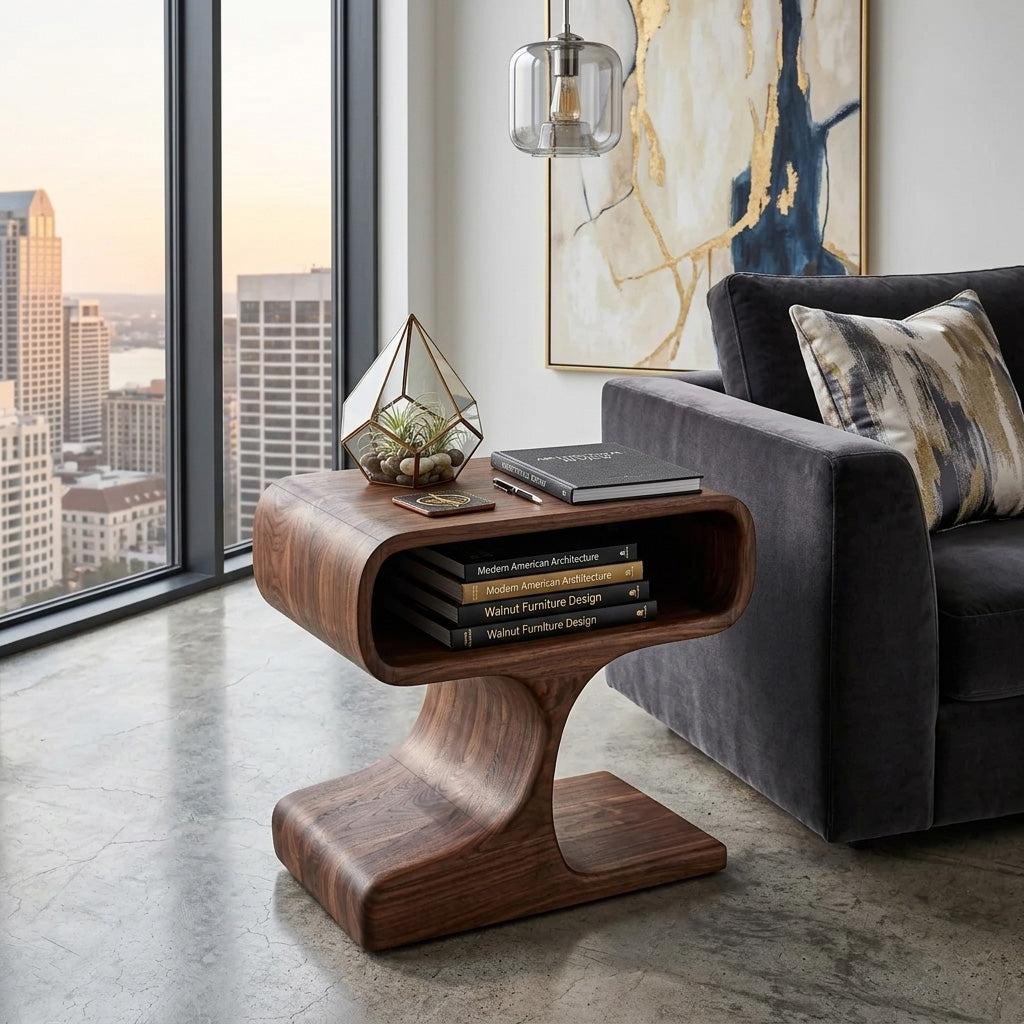 Handcrafted Wooden Side Table, Minimalist Round End Table for Living Room & Bedroom, Natural Finish, Model