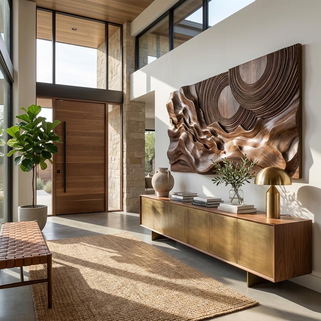 Layered Wave Wall Sculpture, Abstract Geometric Circular 3D Wood Wall Art Panel for Living Room Decor