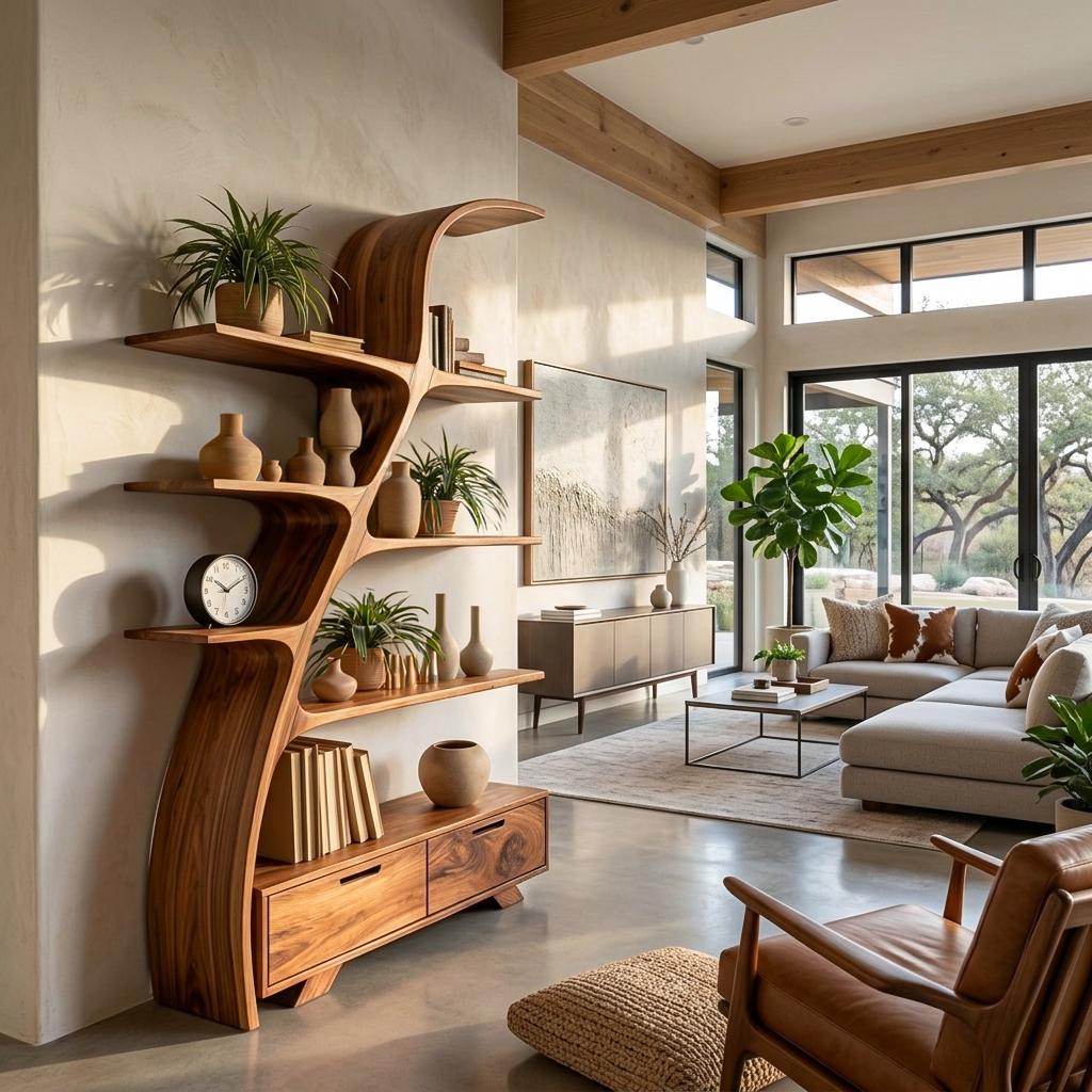 Organic Wooden Bookshelf For Living Area