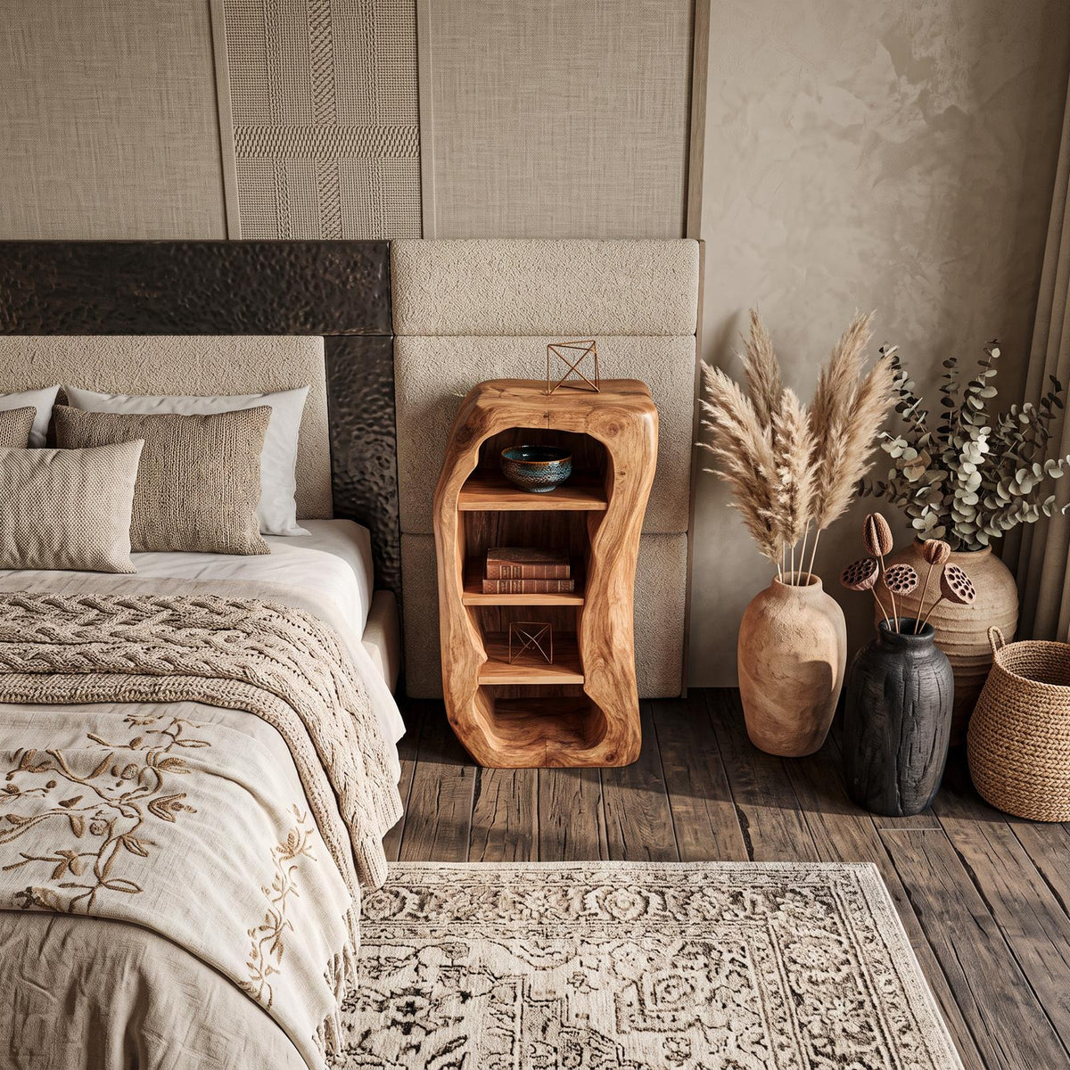 Farmhouse Solid Wood Nightstand, Rustic Bedside Table with Storage Drawer for Bedroom Accent Furniture