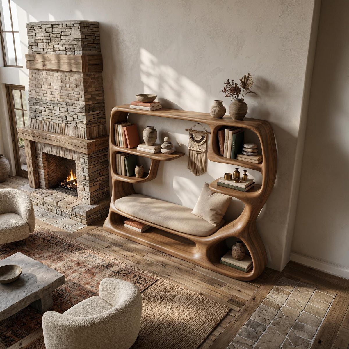 Organic Window Seat Bookcase For Cozy Reading Space