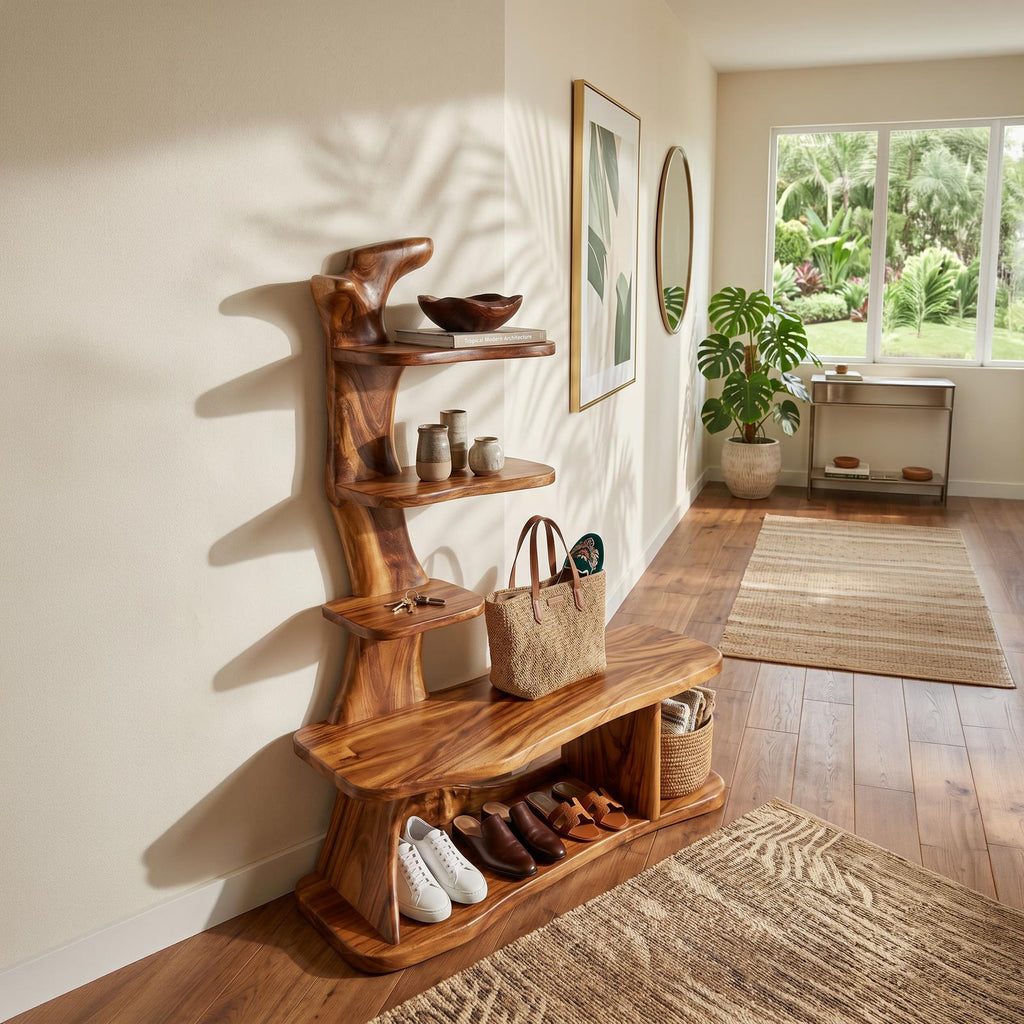 Industrial Shoe Rack Shelf, Rustic Wooden Entryway Utility Shelf Storage Organizer for Hallway
