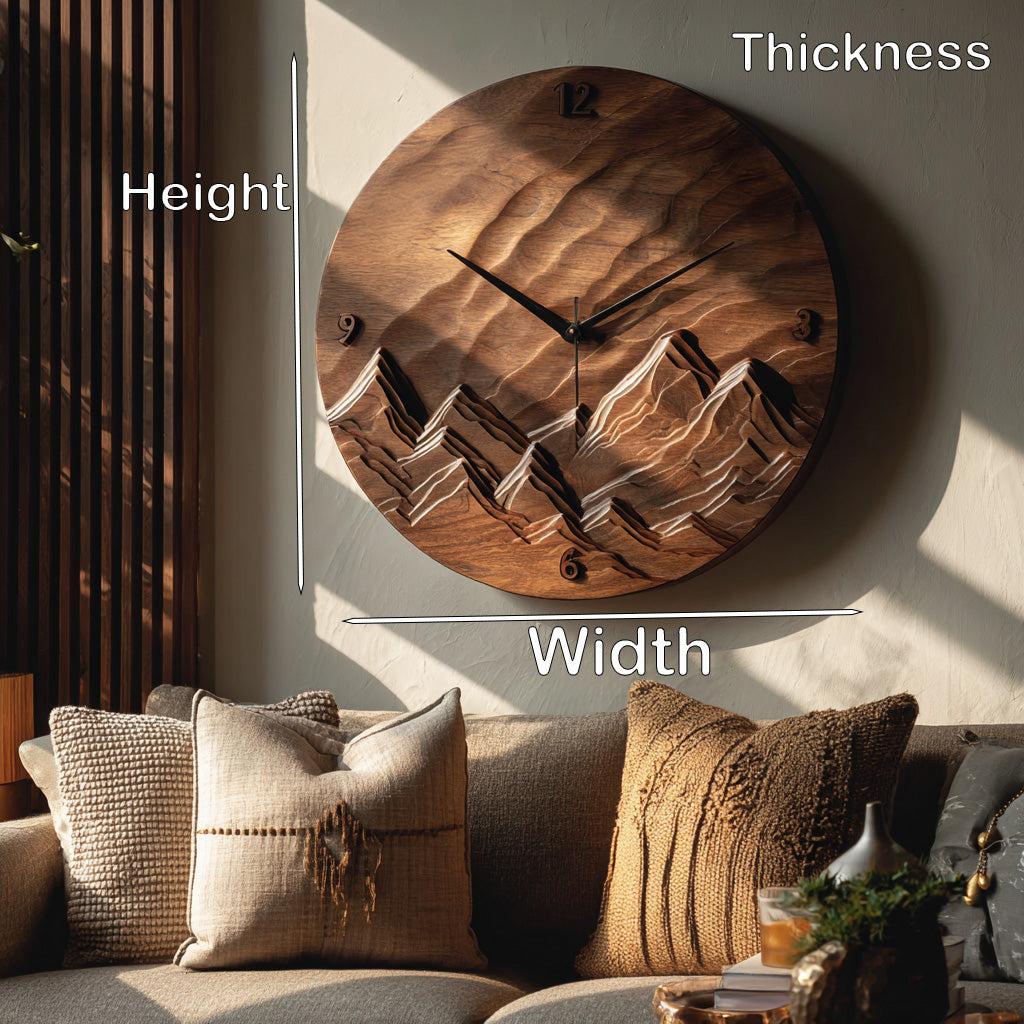 Rustic Wood Landscape Wall Clock, Handcrafted Nature Inspired Wooden Timepiece for Cabin & Living Room