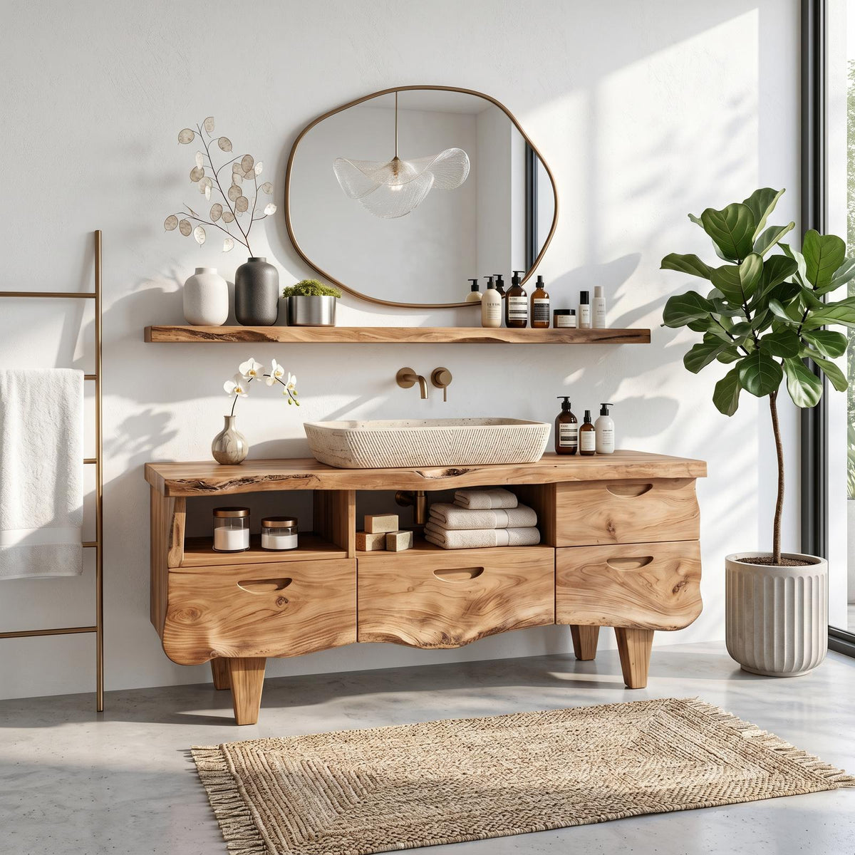 Farmhouse Solid Wood Bathroom Vanity, Handcrafted Single Sink Storage Console, Rustic Cabin Style Washstand