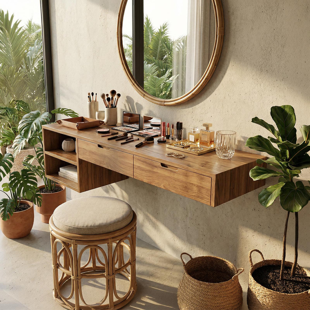 Spry Interior Organic Wood Vanity Table, Rustic Bedroom Makeup Dressing Desk & Beauty Station, SILDTTRMV017