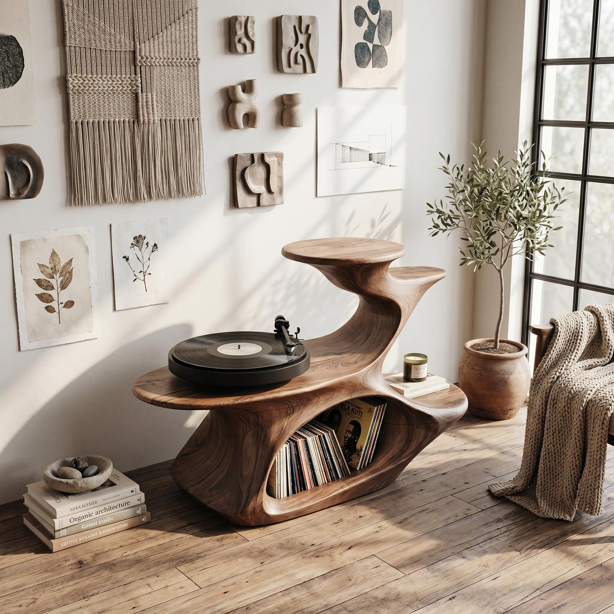Handcrafted Live Edge Record Stand Unique Living Room