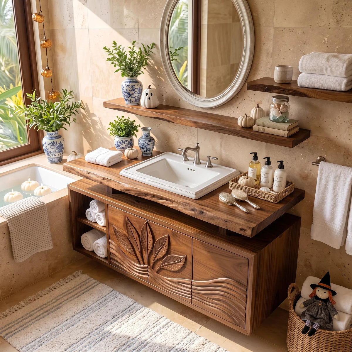 Handcrafted Organic Modern Pumpkin Bathroom Vanity Spa Retreat