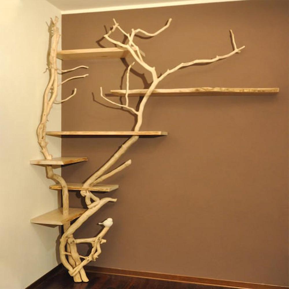 Natural Tree Branch Corner Shelf Wood Bookcase Wall Custom Cat Tree
