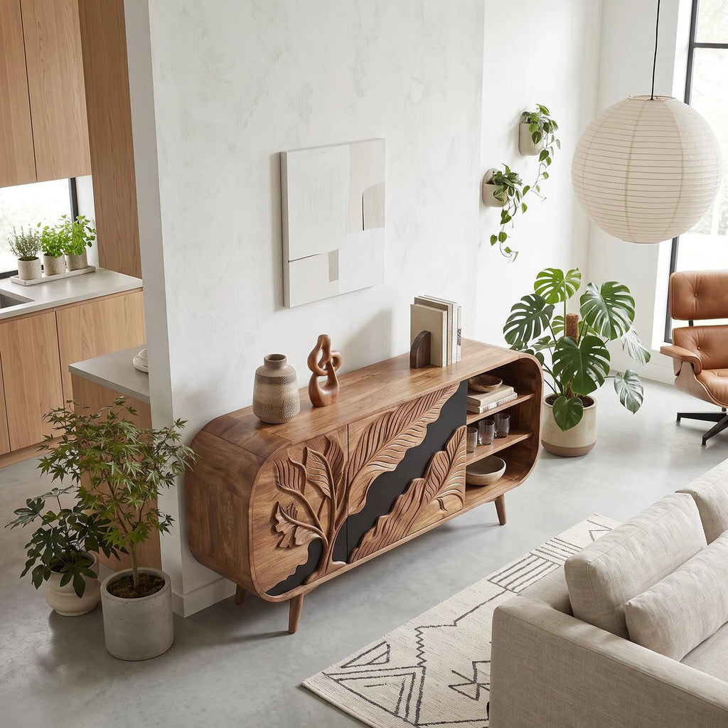 Organic Modern Carved Sideboard Cabinet Living Room