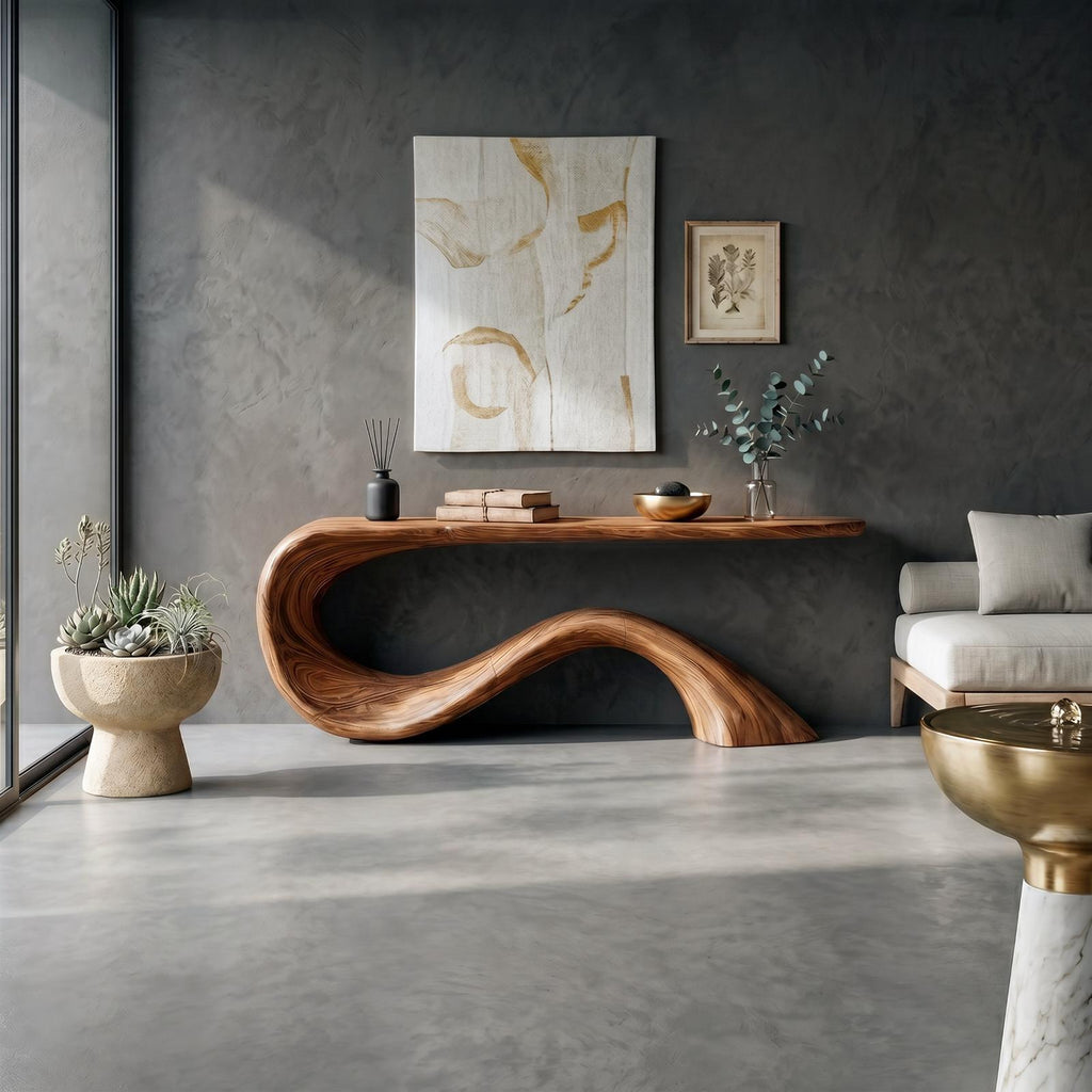 Modern Live Edge Entryway Table, Organic Handcrafted Solid Wood Console Table for Living Room and Hallway Decor