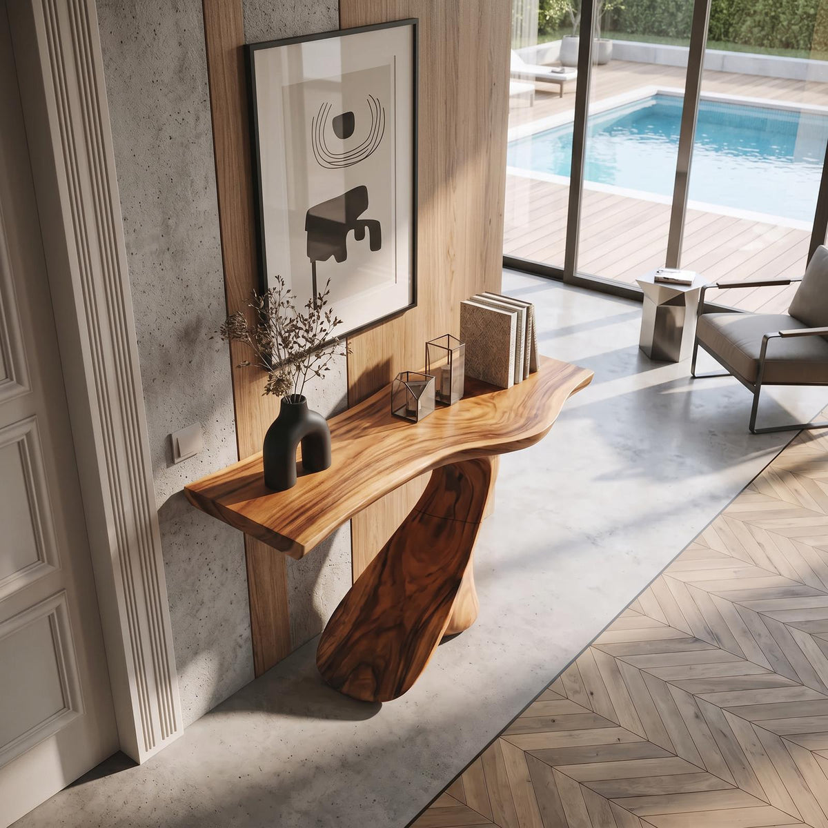 Rustic Chic Solid Wood Console Table, Handcrafted Live Edge Entryway Sofa Table for Hallway Design