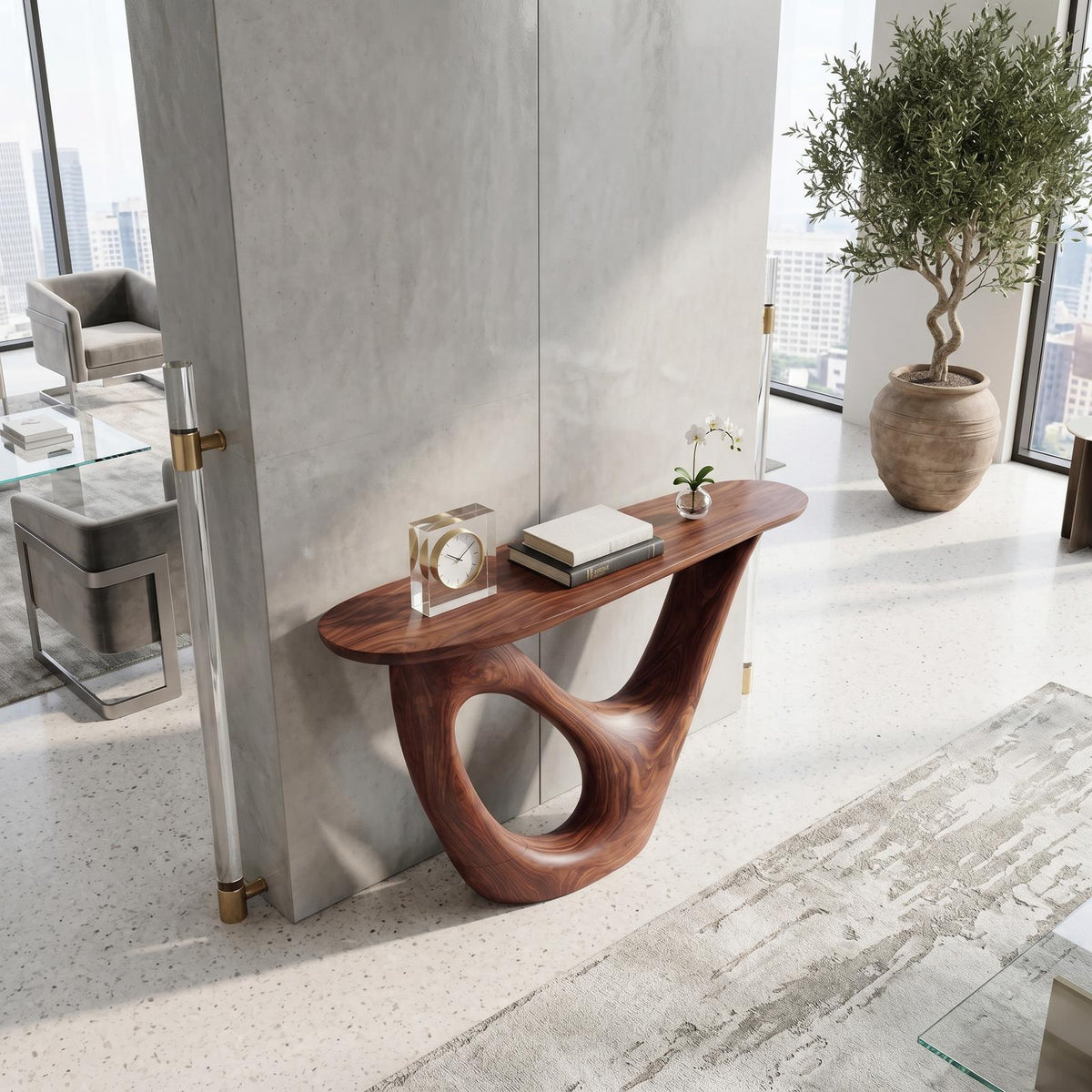 Spry Interior Mid Century Live Edge Console Table, Sculptural Solid Wood Entryway Table for Modern Foyer & Living Room Accent, SILDTTNCS069