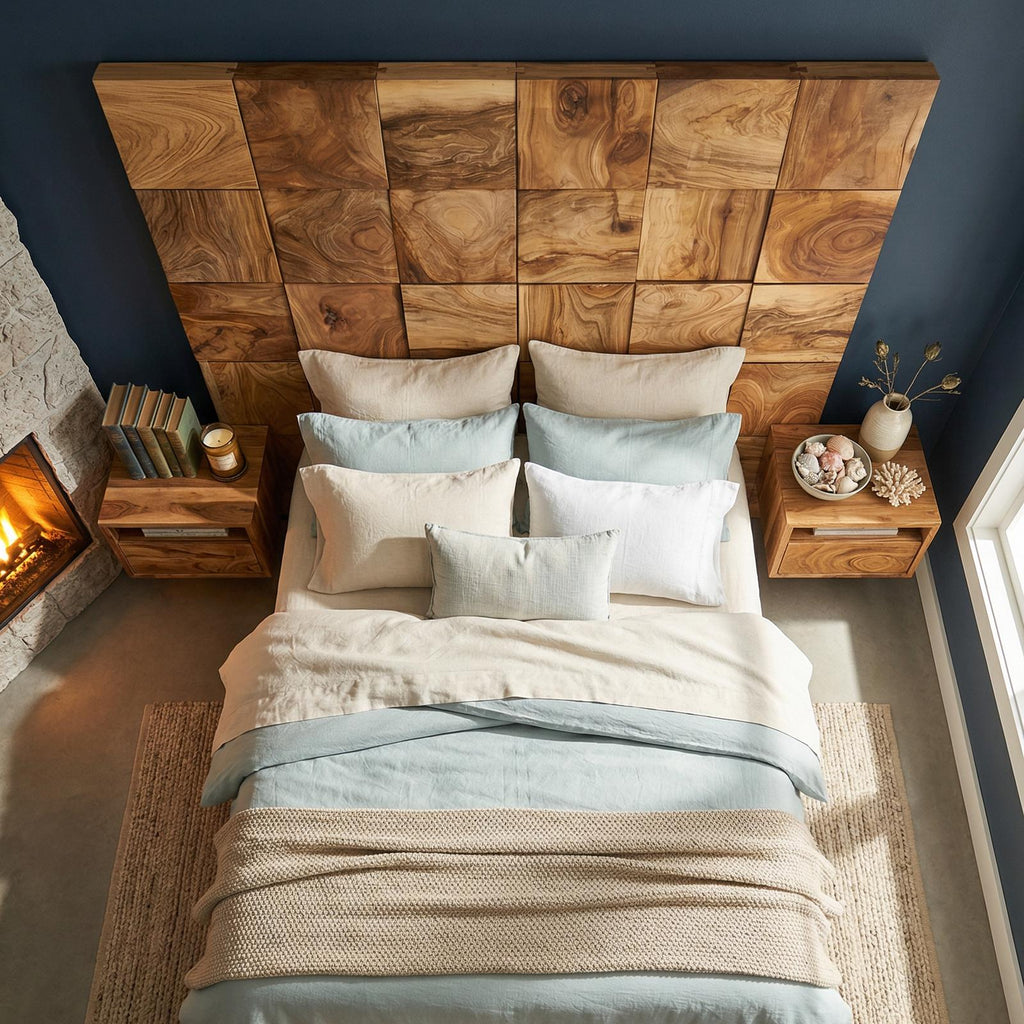 Spry Interior Rustic Square Panel Headboard, Handcrafted Reclaimed Solid Wood Bed Headboard for Modern Farmhouse Bedroom, SILDTTRHB004