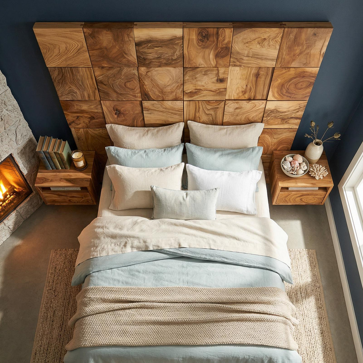Spry Interior Rustic Square Panel Headboard, Handcrafted Reclaimed Solid Wood Bed Headboard for Modern Farmhouse Bedroom, SILDTTRHB004