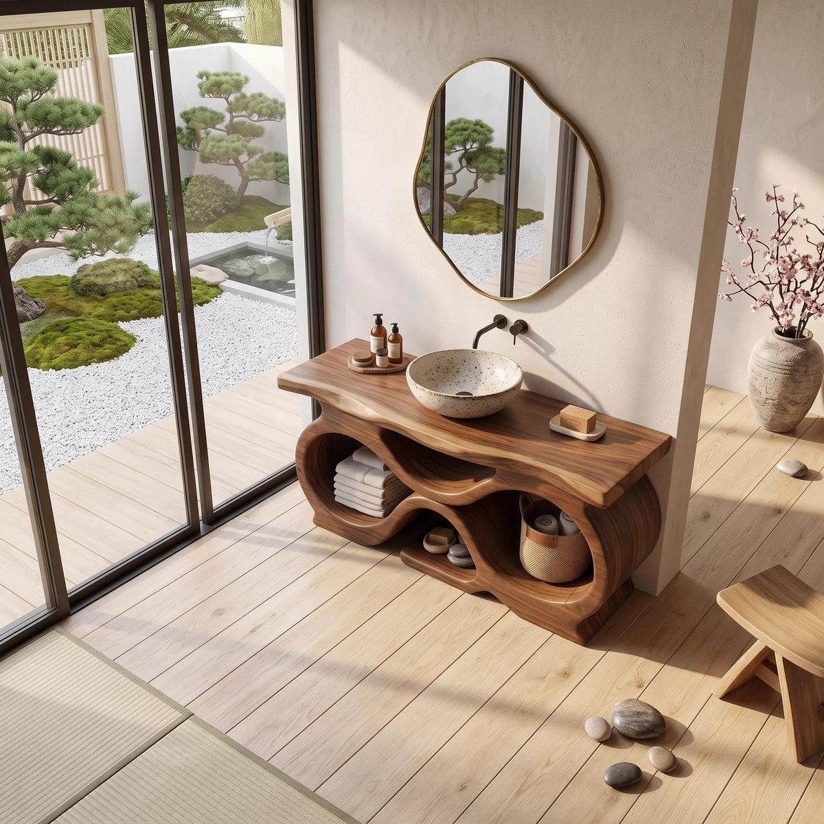 Farmhouse Handcrafted Bathroom Vanity Cabinet Tropical Bathroom
