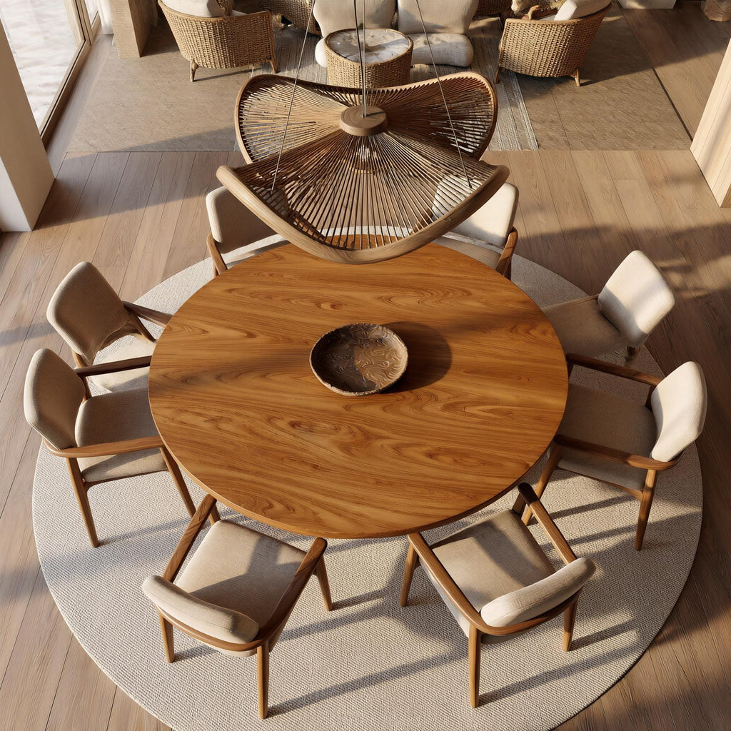 Organic Round Dining Table with Cutout Base, Handcrafted Solid Wood Kitchen Dining Room Table