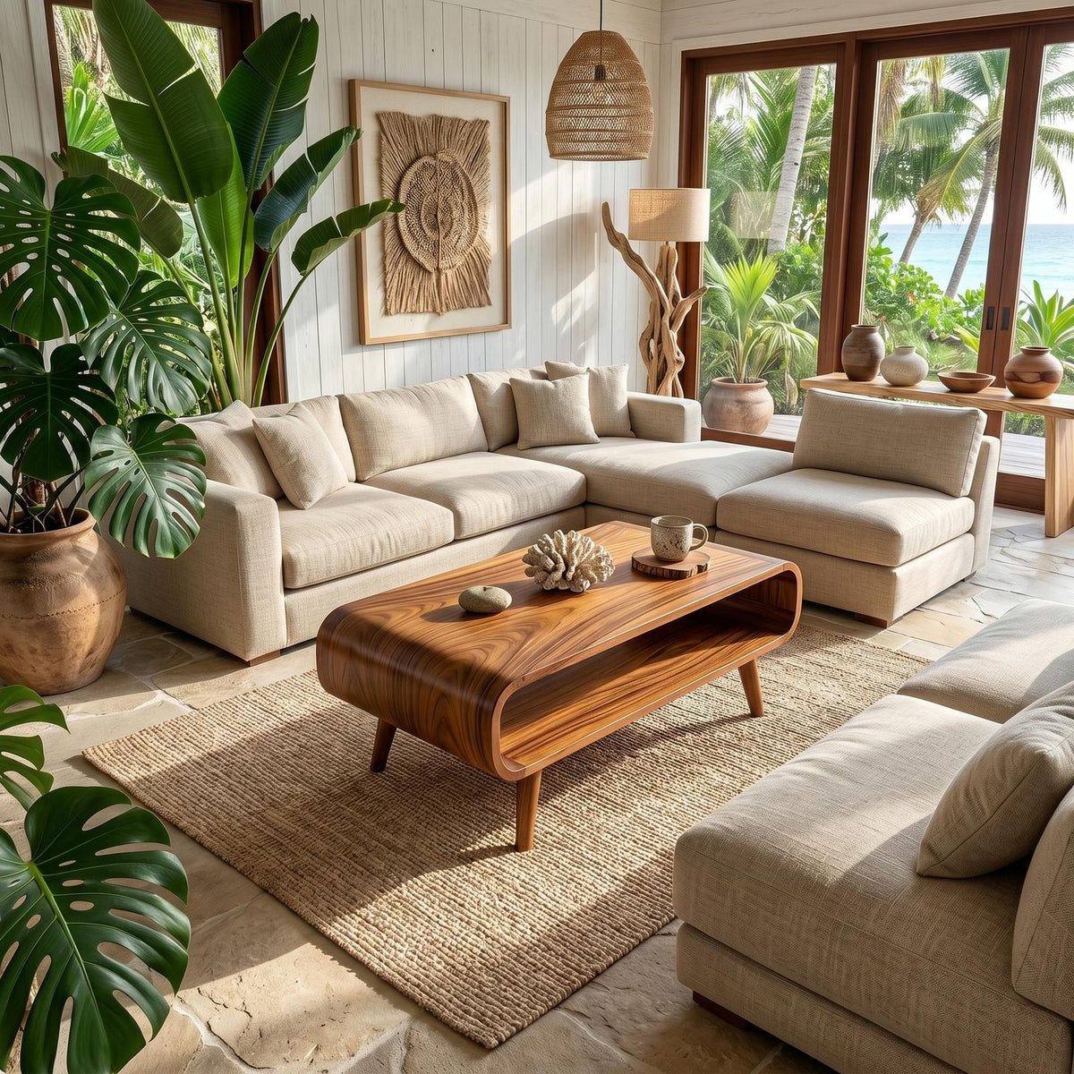 Modern Solid Wood Coffee Table with Shelf, Open Storage Center Table for Living Room and Lounge Space, Minimalist