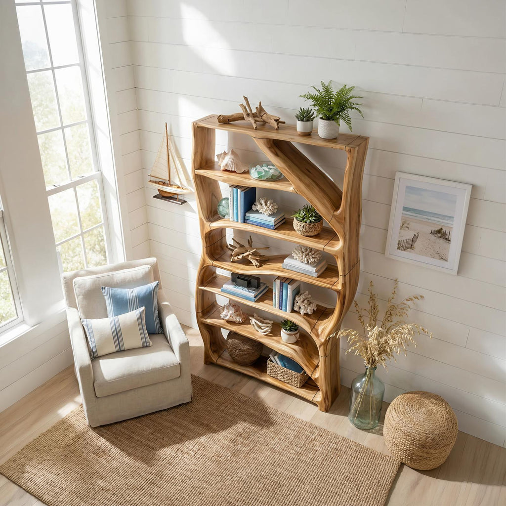 Minimalist Handcrafted Wood Bookshelf, Narrow Multi-Tier Book Storage Organizer Shelf for Small Space Bed Room