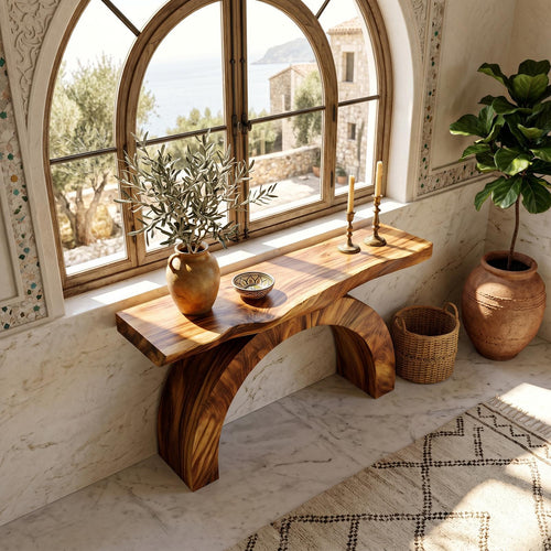 Arch Wood Entryway Table, Tropical Modern Console Foyer Table, Handcrafted Solid Wood Buffet for Living Room