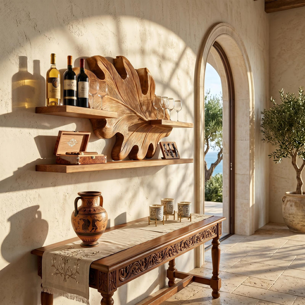 Farmhouse Wall-Mounted Wooden Wine Rack, Hallway Bottle & Glass Holder Cabinet, Rustic Bar Storage Storage