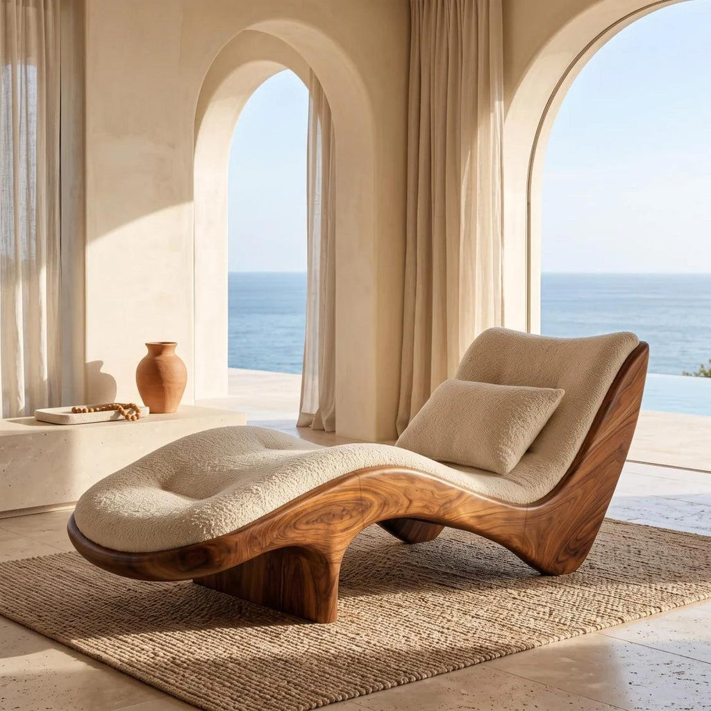 Organic Modern Natural Wood Lounge Chair, Relaxing Reading Nook Armchair, Contemporary Accent Seating for Home