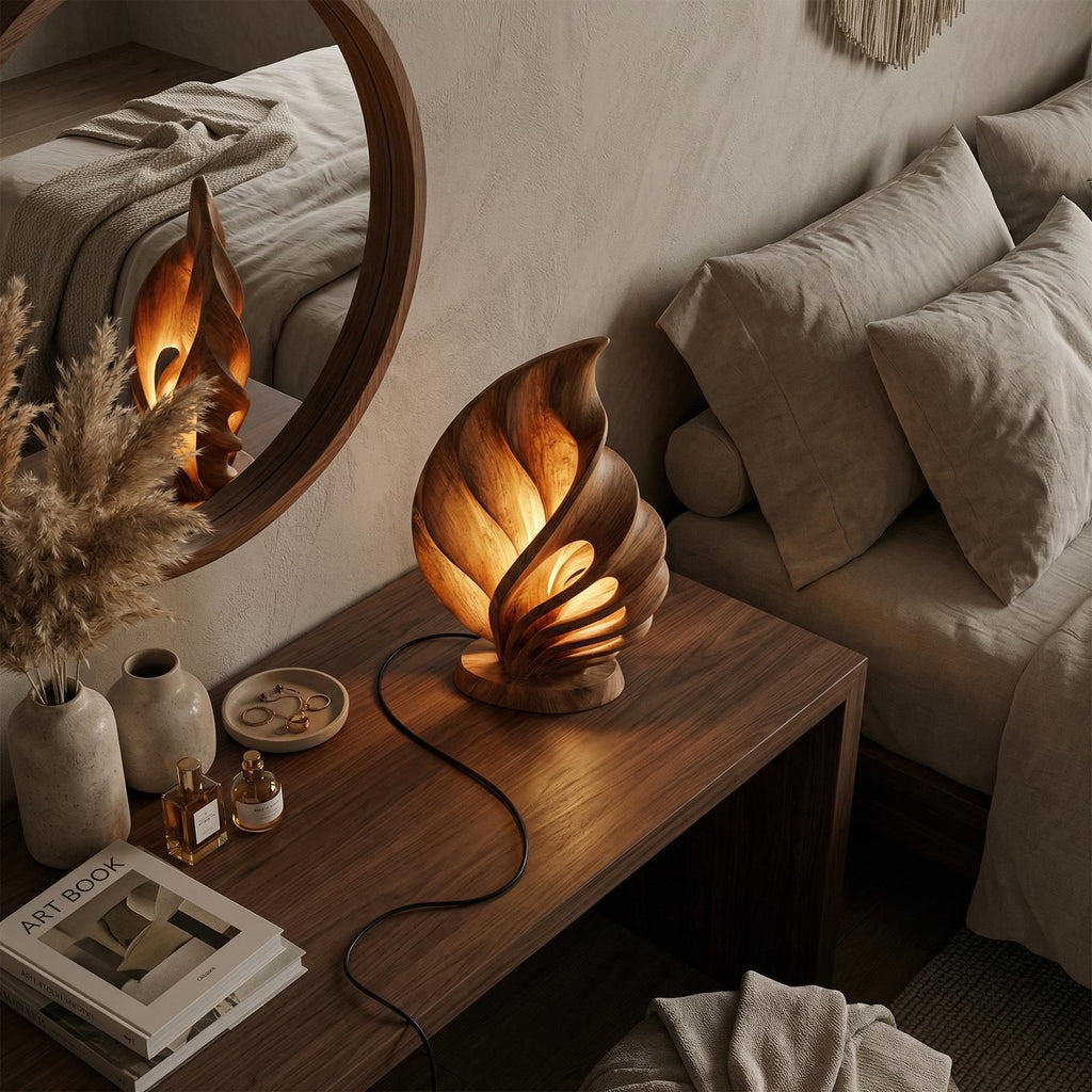 Mid-Century Table Lamp, Vintage Wooden Nightstand Bedside Light for Bedroom & Living Room