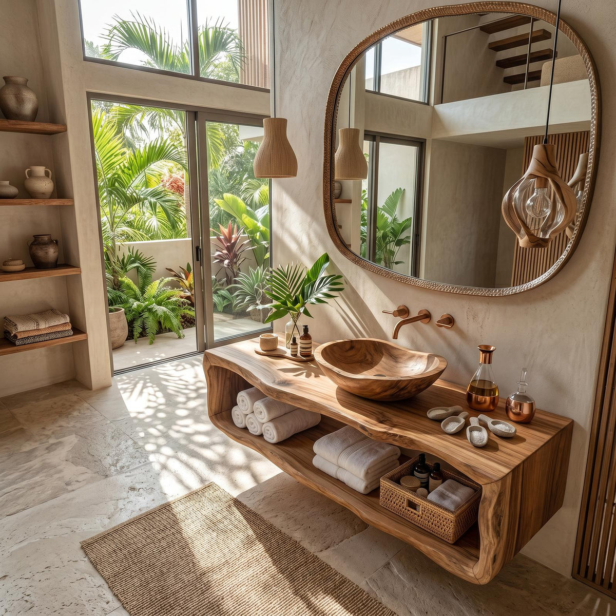 Handcrafted Wooden Vanity For Bathroom Natural Look SILDTTRBRV024