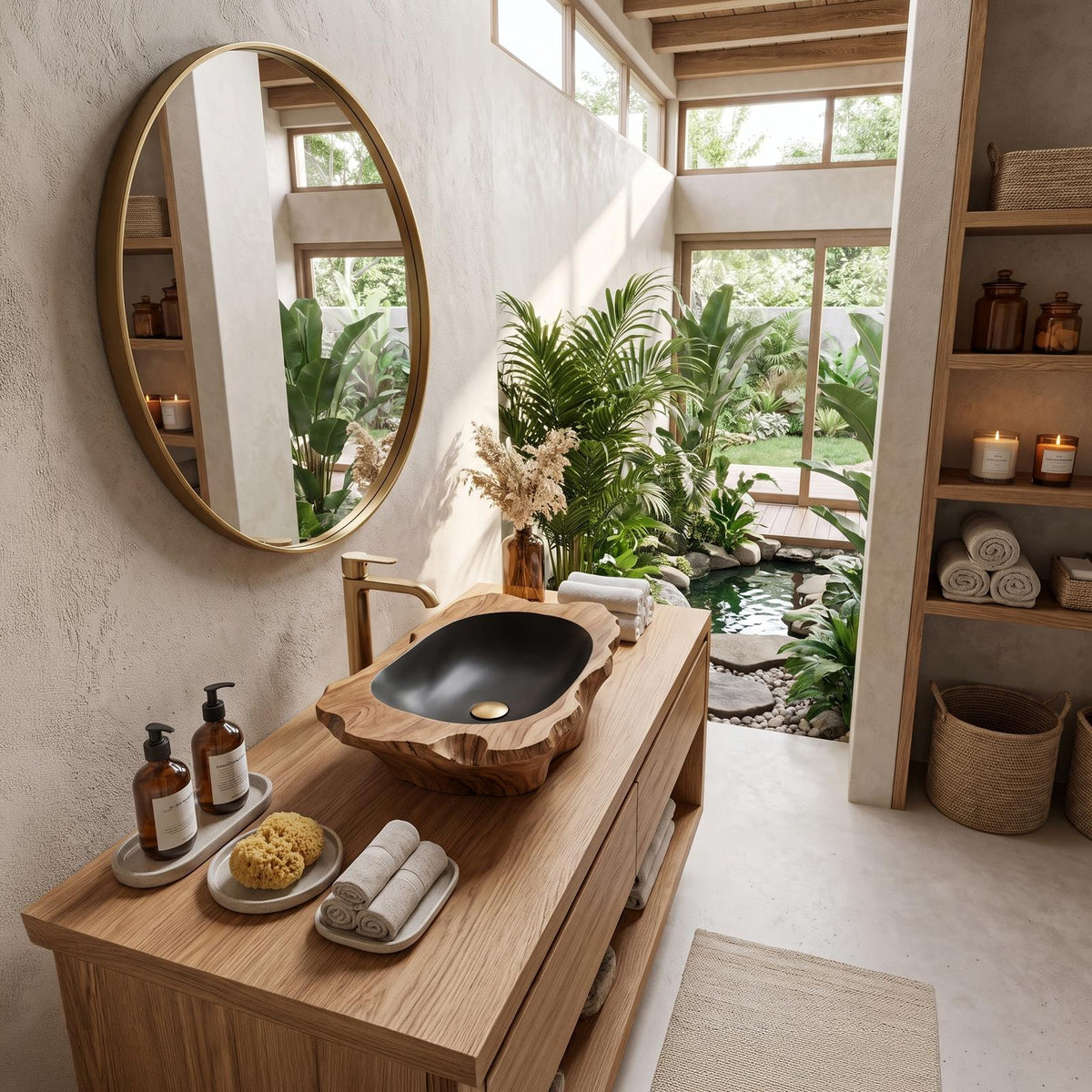 Rustic Wooden Vessel Sink For Nature-Inspired Bathroom