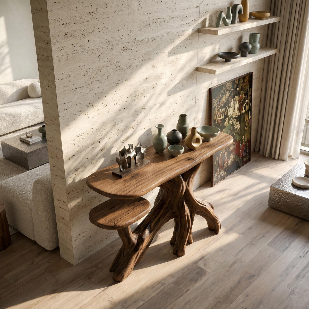 Spry Interior Japandi Zen Wood Console Table, Minimalist Entryway Foyer Table & Bedroom Makeup Dressing Console, Solid Wood, SILDTTRCS069