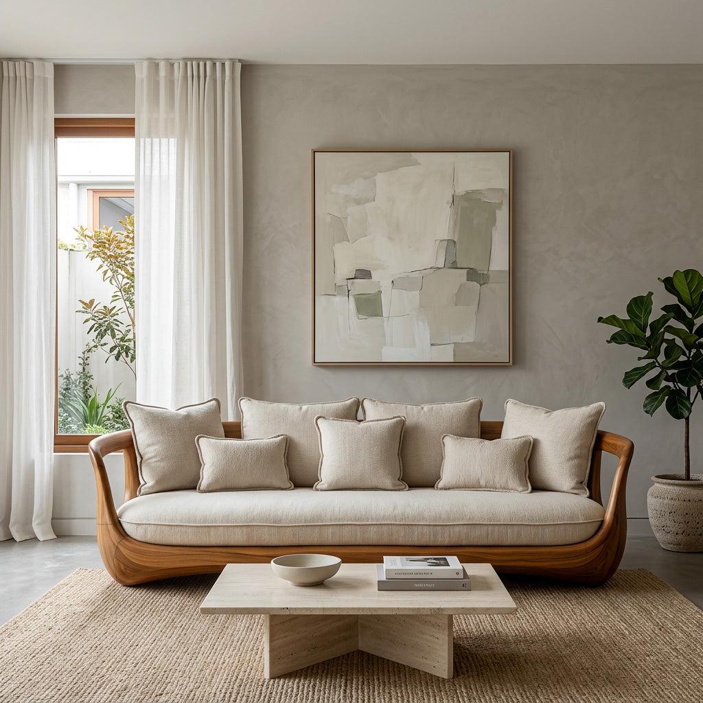 Organic Modern Sculptural Wooden Sofa, Artistic Living Room Couch, Contemporary Premium Timber Loveseat