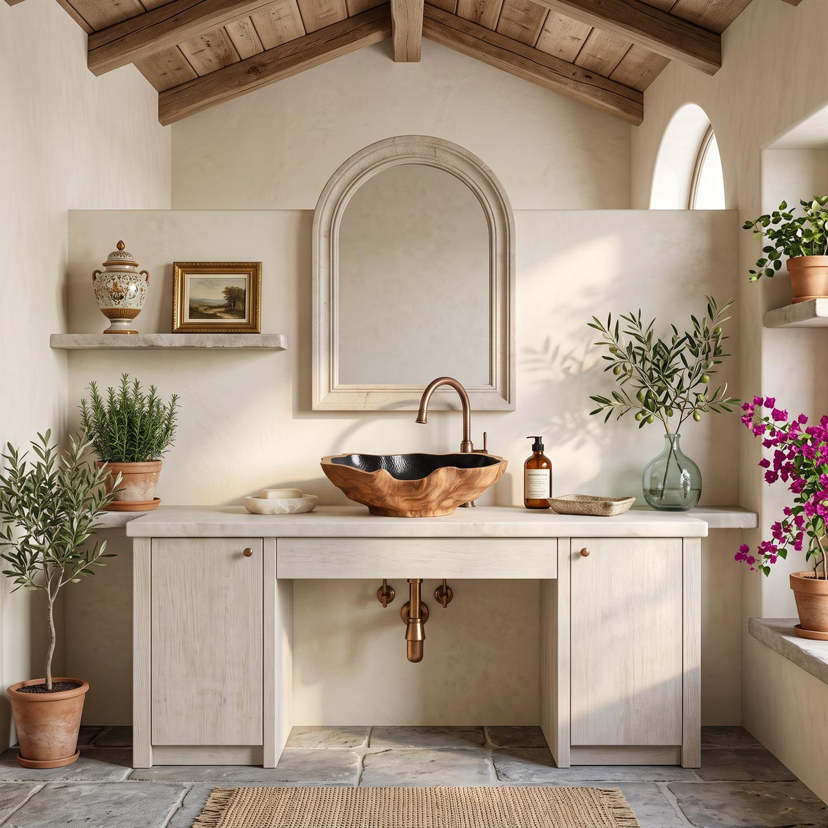 Mid Century Solid Wood Sink For Elegant Bathroom Setup