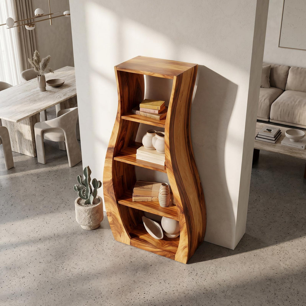 Minimalist Sculpted Wooden Accent Shelf With Flowing Silhouette