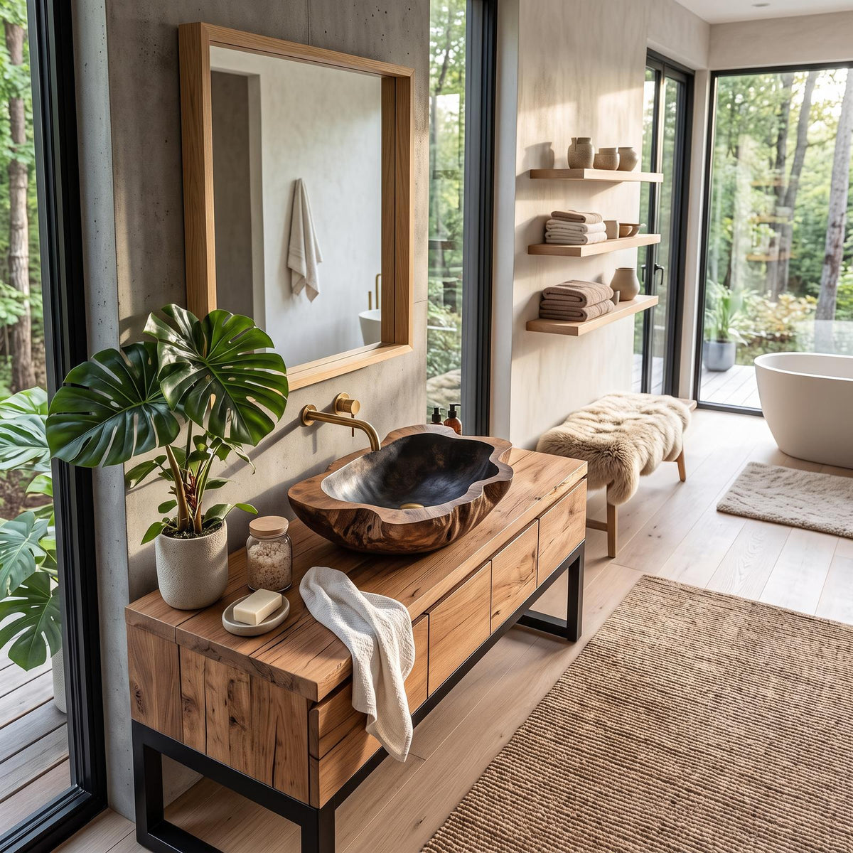 Wood Wash Basin Mid Century Style For Bathroom Upgrade