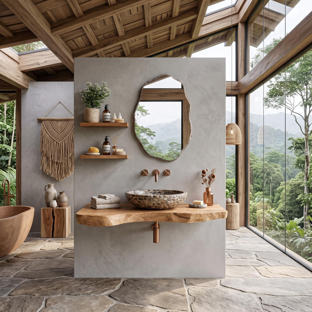 Spry Interior Rustic Live Edge Wood Bathroom Vanity, Floating Single Basin Sink Cabinet, Wall-Mounted Wood Under Sink Storage Unit